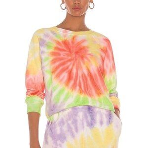 Re/Done Hanes Women's NWOT Orange Green Tie Dye Crewneck Raglan Sweatshirt XS